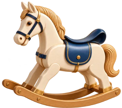 A rocking horse in ivory, navy and gold